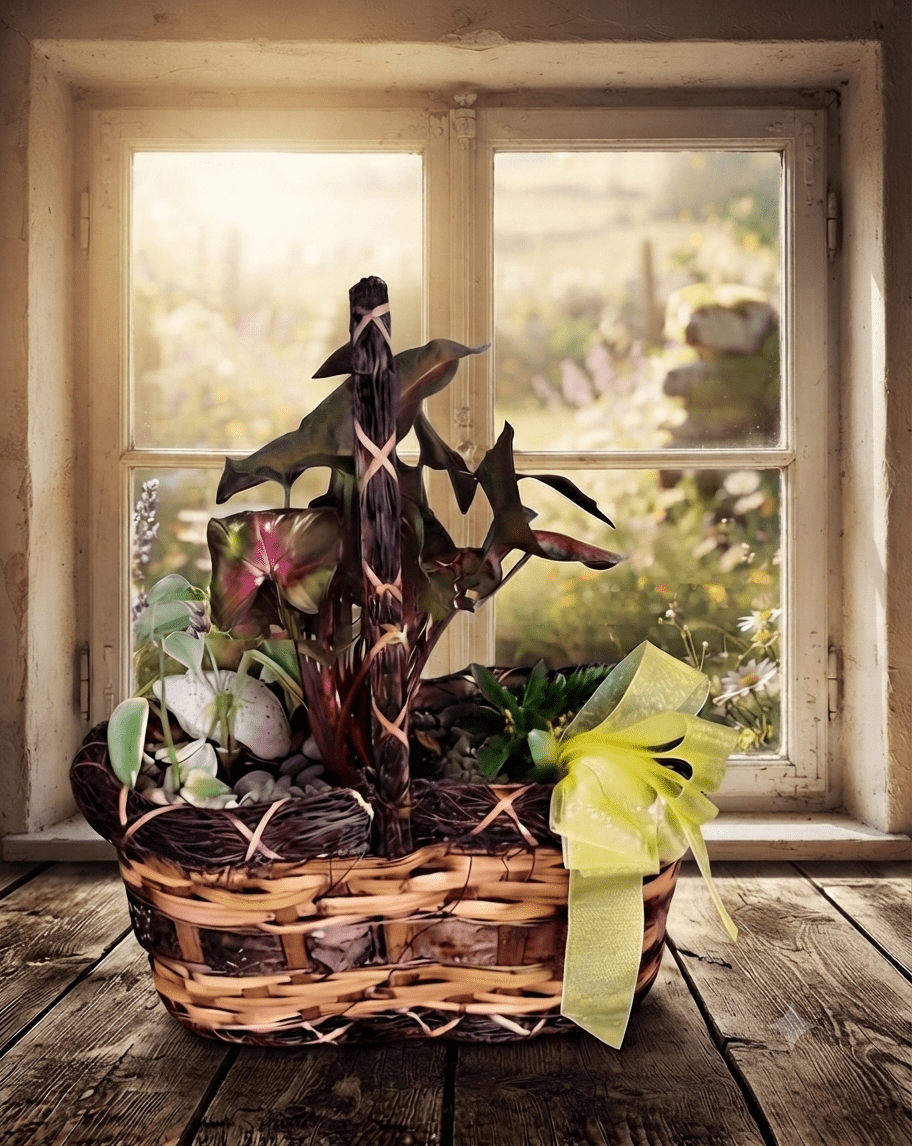 jardin de plantes tropicales dans un panier
