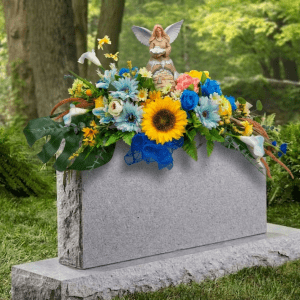 Création en fleurs de soie pour pierre tombale