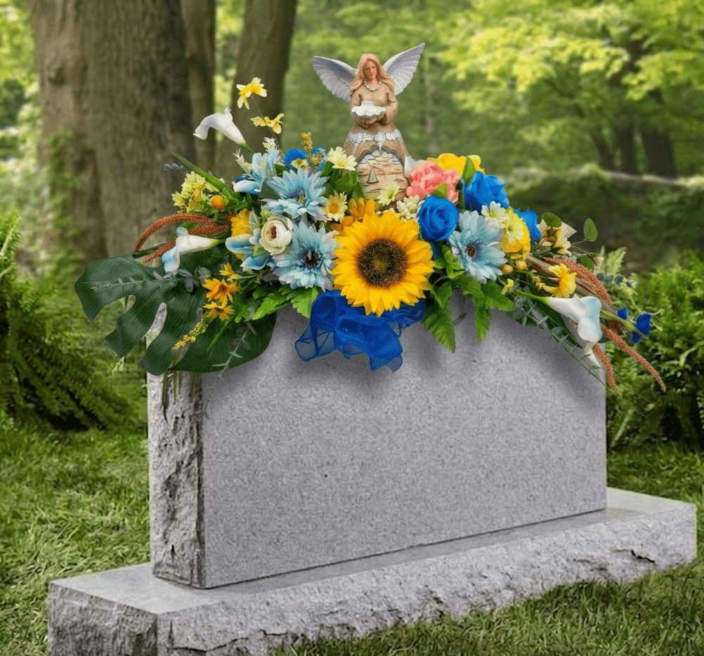 Création en fleurs de soie pour pierre tombale