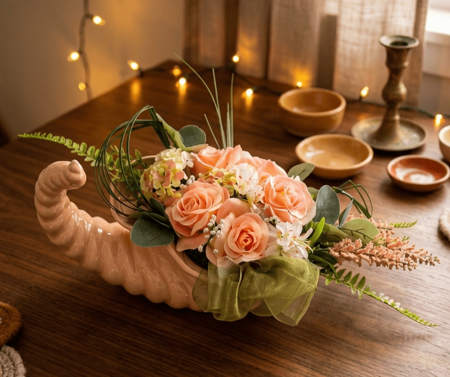 Corne d'abondance florale en fleurs de soie
