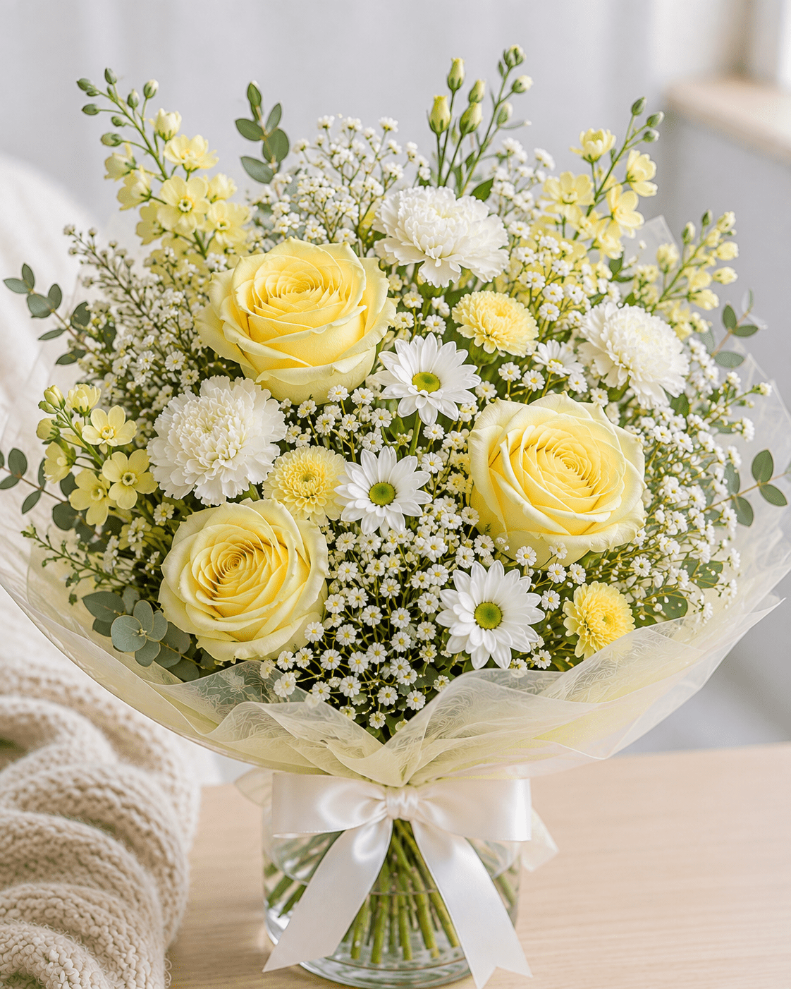 Magnifique bouquet de bébé non-genré de fleurs fraîches aux teintes douces à La Baraque à fleurs