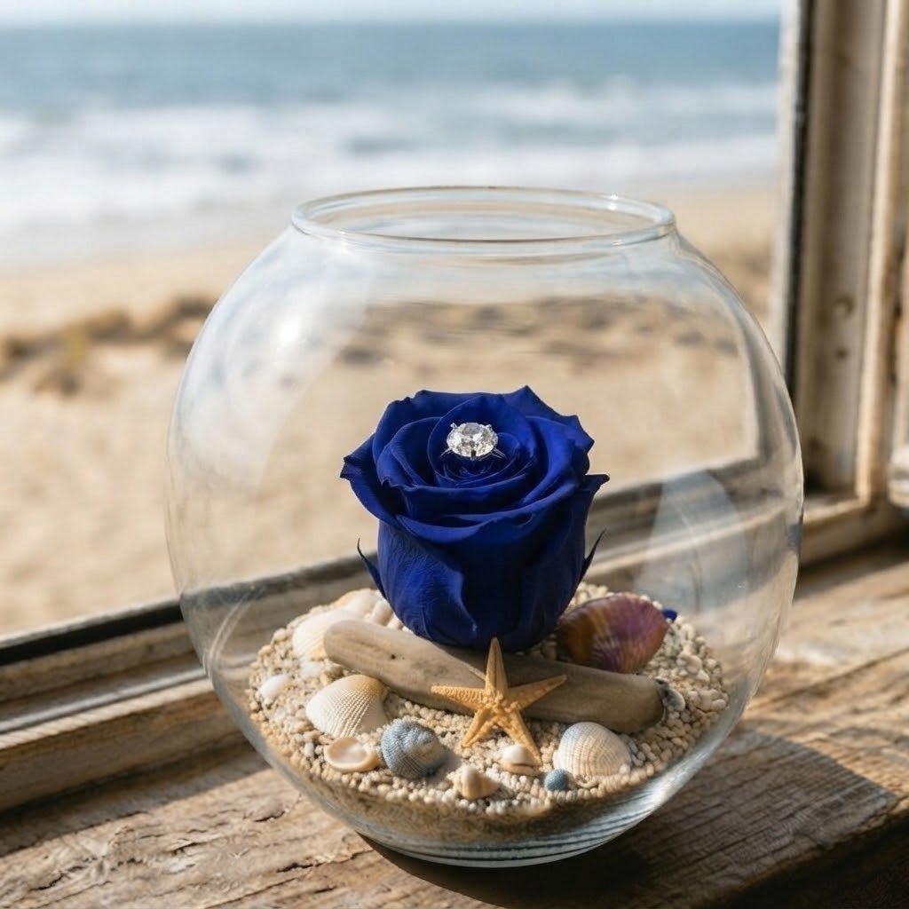 Magnifique rose éternelle bleue foncée sous cloche ou présentée seule
